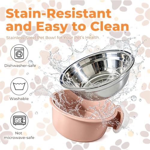 2Pcs Pets Lightweight Stainless Steel Bowl,Removable Stainless Steel Pet Hanging Food Water Feeder Bowl for Puppy Dog Cat Rabbit Ferret Bird Gunea Pigs (Pink-Small)