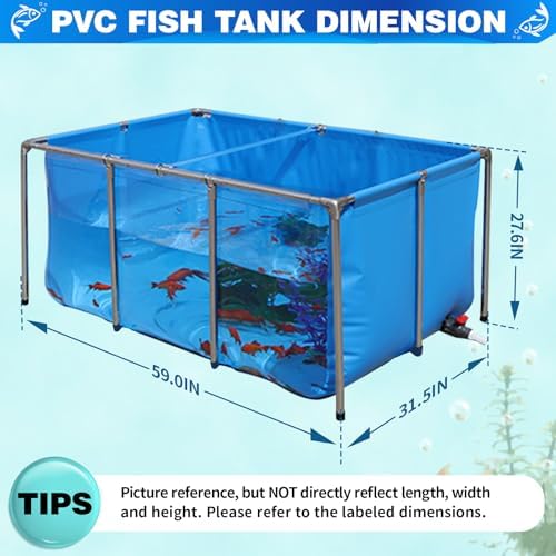 PVC Fish KOI Aquarium Tank w/ Clear View Panel(59.0"L*31.5"W*27.6"H,200Gal)