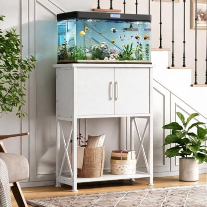 Herture 5-10 Gallon Fish Tank Stand, Metal Double Aquarium Stand with Cabinet for Fish Tank Accessories Storage, Heavy Duty 20.5" L* 11.02" W Tabletop, 500LBS Capacity White PG06YGW