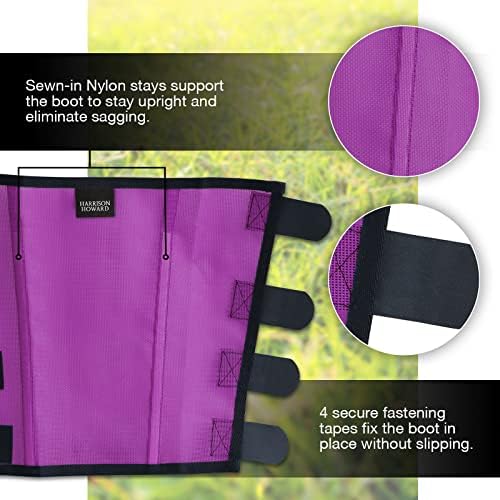 Harrison Howard Loose Fitting Fly Boots UV-Protective Extra Tough Mesh Ventilated Four Fasteners Stay-on Design Protect Horse Legs & Stomp-Reducing Set of 4 Purple Large
