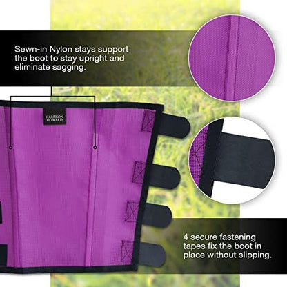 Harrison Howard Loose Fitting Fly Boots UV-Protective Extra Tough Mesh Ventilated Four Fasteners Stay-on Design Protect Horse Legs & Stomp-Reducing Set of 4 Purple Medium