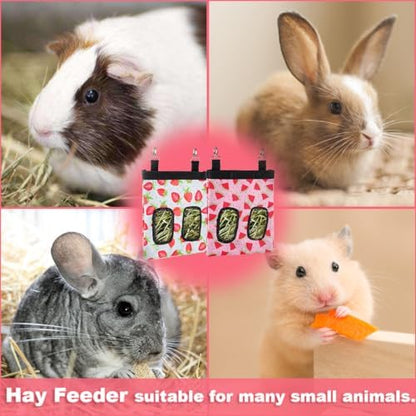 DZWLKJ 2 Pack Hay Feeder, Hanging Rabbit Hay Feeder, Guinea Pig Hay Bag, 11 x 9 x 1 Inches | Upgraded Stainless Steel Buckle | 600D Oxford | Watermelon and Strawberry