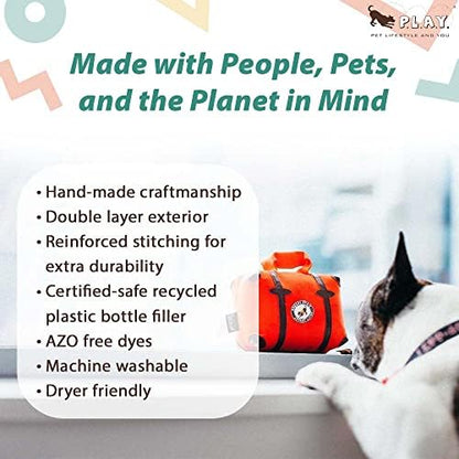 P.L.A.Y. Cute Plush Dog Toys - Globetrotter, Travel Themed Durable Squeaker Chew Toy, Great for Puppies & Small, Medium, Large Dog Breeds - Machine Washable, Recycled Materials (Pack & Snack Suitcase)