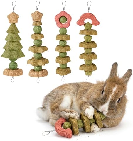 Rabbit Toys, 4 Pack Rabbit Chew Toys Rabbit Treats Guinea Pig/Hamster Toys