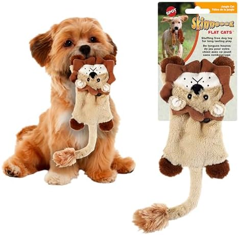 SPOT Skinneeez Flat Cat 11.5 Inch Stuffing-Free Plush Squeaky Dog Toy – Soft Interactive Toy for Mini and Small Dogs – Mess-Free Play for Light Chewers – Assorted Styles