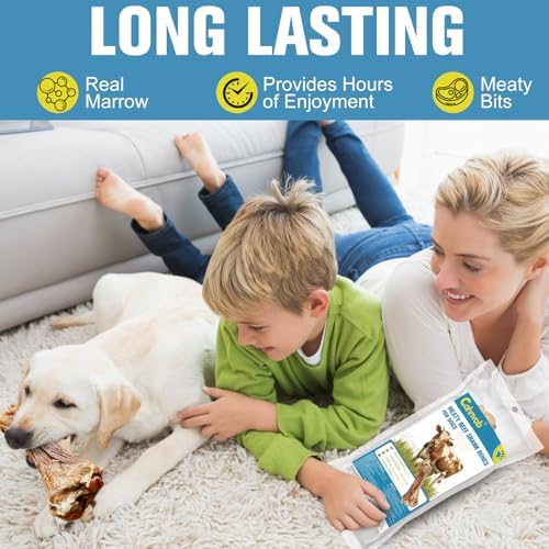 Real Beef Bones for Dogs with Meat - 8'' Big Dog Bones Beef Shank Bone, Rawhide-Free Long-Lasting Natural Single-Ingredient Dog Treats for Small, Medium & Large Dogs (1 Count)