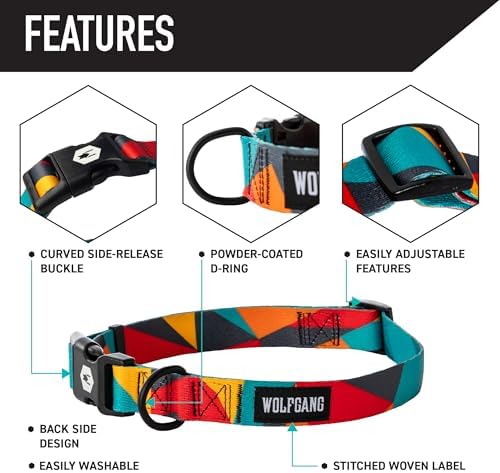 Wolfgang Heavy Duty Martingale Dog Collar with Quick Release Nylon Buckle for Walking & Training, ShatterShapes Print, Medium