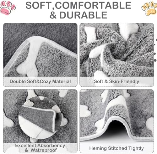 Reginary 4 Pcs Guinea Pig Fleece Cage Liners, Gray Bones, 24 x 16 Inch