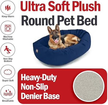 Majestic Pet 52 Inch Suede Calming Dog Bed Washable – Cozy Soft Round Dog Bed w/Spine Support for Dogs to Rest Head - Fluffy Donut Dog Bed 52x35x11 (Inch) - Round Pet Bed X- Large – Navy (2025)