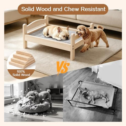 Elevated Dog Bed with Mat for Small Dogs,Solid Wood,Spine-Friendly Design