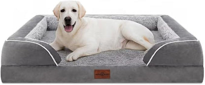Comfort Expression Orthopedic Dog Bed for Extra Large Dogs 45x35 Inch, Waterproof Supportive Egg Crate Foam XL Pet Bed with Removable Bolsters, Dog Couch with Washable Cover & Non-Slip Bottom, Grey