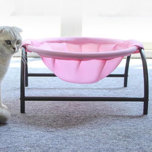 Beaupretty Cat Hammock Bed with Stable Support, Four Iron Legs, Pink Mesh
