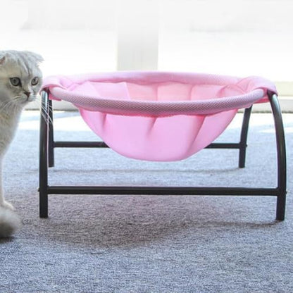 Beaupretty Cat Hammock Bed with Stable Support, Four Iron Legs, Pink Mesh
