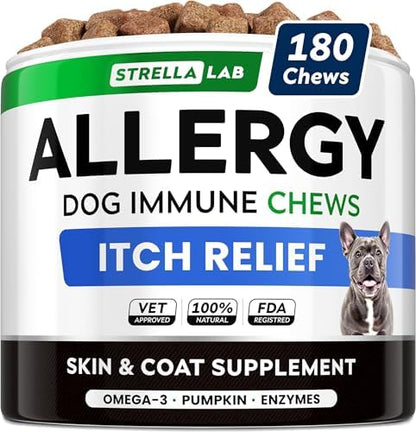 Dog Allergy & Itching Relief - Anti Itch, Skin&Coat Support Chews w/Omega 3