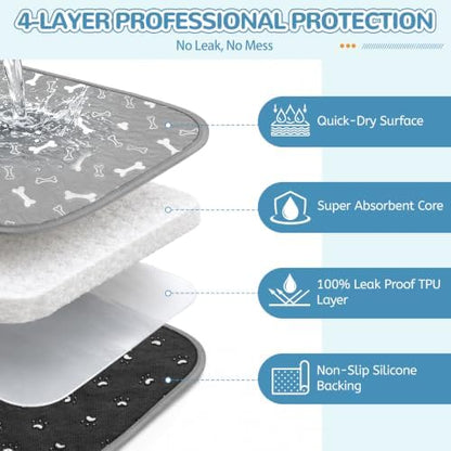 Washable Pee Pads for Dogs, 2 Pack Reusable Puppy Pads, 18"x24"