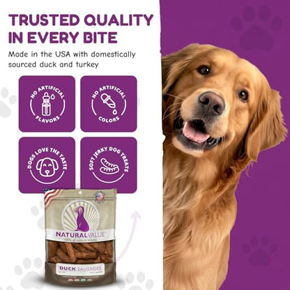 Loving Pets Natural Value Duck Sausages - Soft Jerky Dog Treats for Large & Small Breeds - Healthy Gluten, Wheat, Soy & Grain Free Pet Treats for Dogs