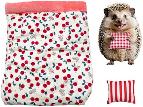 Warm Cozy Hedgehog House Bed with 2 Small Pillows, Winter Sack for Hamster, Sugar Glider, Cuddle Pouch for Small Pets Cage Accessories