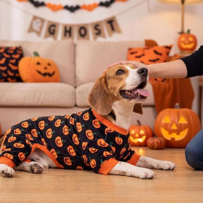 KYEESE Halloween Dog Pajamas for Small Dog Velvet Onesie with Pumpkin Print