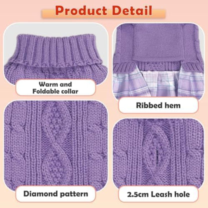 YUDODO 2 Pack Small Dog Sweater Dress with Bowtie Turtleneck - Pet Clothes