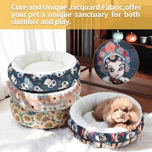 Circular Calming Dog & Cat Bed Anti-Anxiety Washable with Anti Slip Backing Donut Cuddler with Cute Jacquard Patterns for Cat and Small Puppy (Small-23in, Peking Opera)