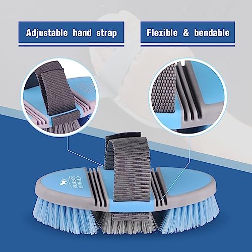 Harrison Howard Flexible Finish Horse Grooming Brush - Bendable, Comfortable Hold, Light Blue