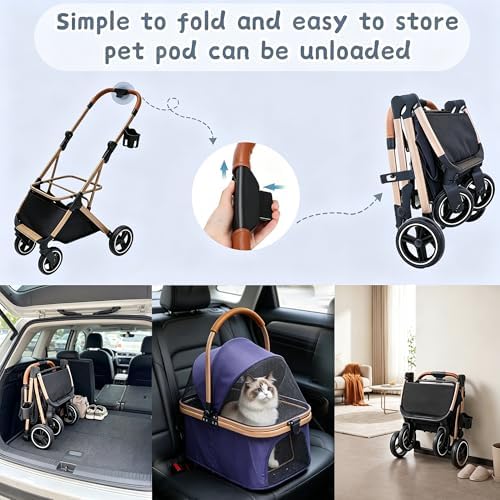 Chihuahua 3-in-1 Foldable Pet Stroller 4-Wheel for Small Dogs,Navy Blue