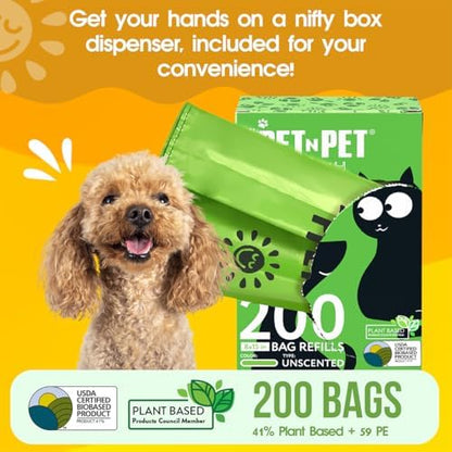 Pet N Pet Poop Bags for Dogs, 200 Count, Unscented, Tie Handles Thick