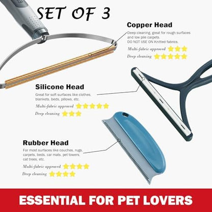 Pet Hair Remover 3-Pack, Reusable Dog & Cat Hair Removal Tools, Lint Shaver