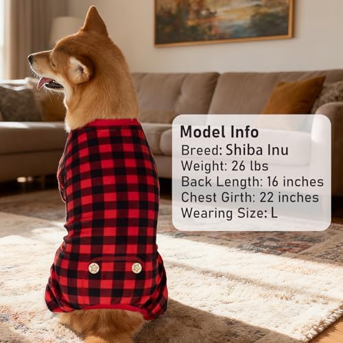 KYEESE Velvet Dog Pajamas for Small Medium Dog Soft Plaid Onesie Daily Wear