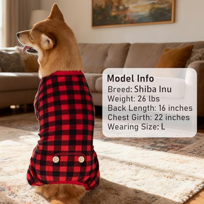 KYEESE Velvet Dog Pajamas for Small Medium Dog Soft Plaid Onesie Daily Wear