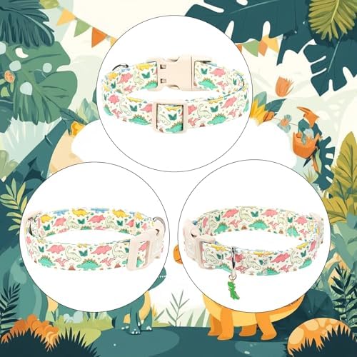 Dinosaur Dog Collar Cute Boy Dog Collars for Medium Dogs - Lightweight Adjustable Cartoon Design Male Female Dogs Everyday Collar with Safety Buckle M