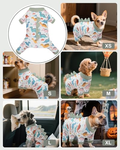 CuteBone Dinosaur Costume Dog Pajamas, Stretchy Spandex Crystal Velvet Sleepwear Coat for Small Dogs, Soft & Warm Pet Outfit Clothes for Cold Weather, Cozy Pullover Design COSP17XS