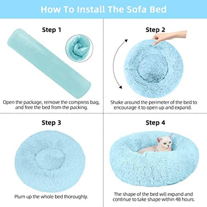 Cat Beds for Indoor Cats,24 Inch Dog Bed for Small Melium Large Dogs, Washable-Round Pet Bed for Puppy and Kitten with Slip-Resistant Bottom