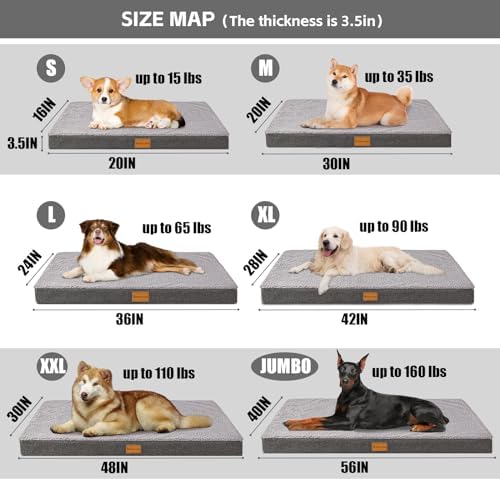 Patas Lague Orthopedic Large Dog Bed Washable Pet Sofa Mat 56''X40'' Grey