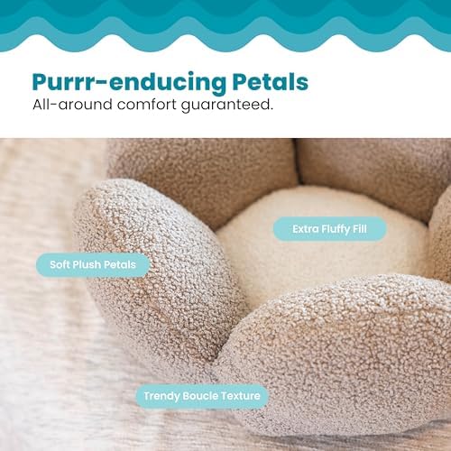Catstages Purrfect Petals Flower Cat Bed with Plush Support and Raised Sides, Tan, 21 in - Secure, Soft, Comfortable Bed for Cats and Kittens