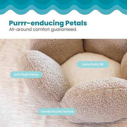 Catstages Purrfect Petals Flower Cat Bed with Plush Support and Raised Sides, Tan, 21 in - Secure, Soft, Comfortable Bed for Cats and Kittens