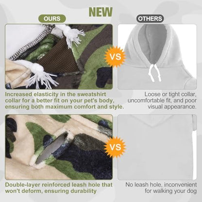 BEAUTYZOO Dog Hoodie for Small Medium Dogs Puppy, Soft Fleece Dog Sweater Cold Weather Coats with Pocket, Pet Outfits Hooded Sweatshirt Chihuahua Cat Jacket Clothing Warm Camo French Bulldog Clothes