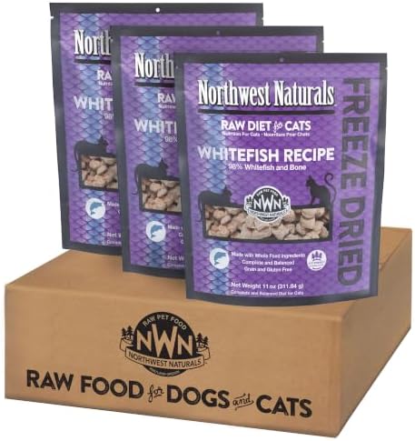 Northwest Naturals Freeze-Dried Whitefish Cat & Kitten Food – Bite-Sized Nibbles, Healthy, Limited, Human-Grade Ingredients, All-Natural, High-Protein Raw Diet, Complete & Balanced, 11 oz (Pack of 3)