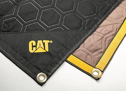 CAT Water Resistant Woven Utility Blanket, 72-Inch x 60-Inch Outdoor Tarp Material Padded Blanket, Rivets for Tie Downs, Park Picnic, Moving, Protect Furniture, Brown Black - 980788N