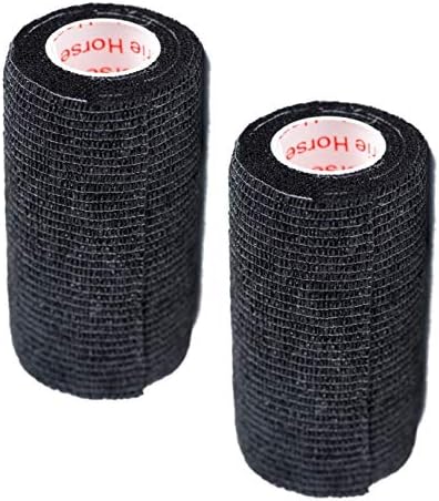 Vet Wrap Tape (Black) (2 Pack) (3 Inch x 15 feet) Self Adhesive Adherent Adhering Cohesive Flex Self Stick Bandage Grip Roll Dog Cat Pet Horse