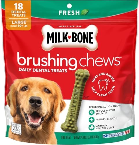 Milk-Bone Brushing Chews Fresh Mint Flavor Daily Dental Dog Treats, Large, 24.2 Oz. Bag (Pack of 5)