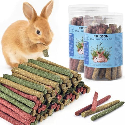 ERKOON 76Pcs Rabbit Chew Toys Timothy Hay Sticks, Guinea Pig Toys for Teeth Natural Molar Sticks Rabbits Treats for Bunnies, Chinchilla, Guinea Pigs, Gerbil, Hamster