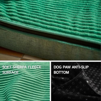 LIORCE Memory Foam XL Dog Bed - 4” Thick Orthopedic Beds for Extra Large Dogs - Waterproof Dog Bed with Removable Washable Cover & Wrap-Around Zipper - Ultimate Comfort and Easy Maintenance, Green