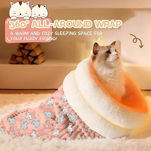 COOCOO BABY Cat Sleeping Bag for Indoor Cats Cozy Tunnel Nest with Cover Snuggle Sack for Small Pets Plush Bed Cave Mat for Winter Use Includes Cat Food Toys Treats and Other Essentials Stuff