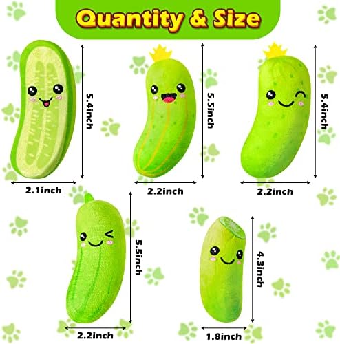 MALLMALL6 Pickle Catnip Cat Toys - 5Pcs Indoor Kitten Chew Bite Kick Cucumber Catmint Interactive Toys for Cat Lover Gifts, Kitty Boredom Relief Supplies with Cute Expression for Pet Birthday Presents