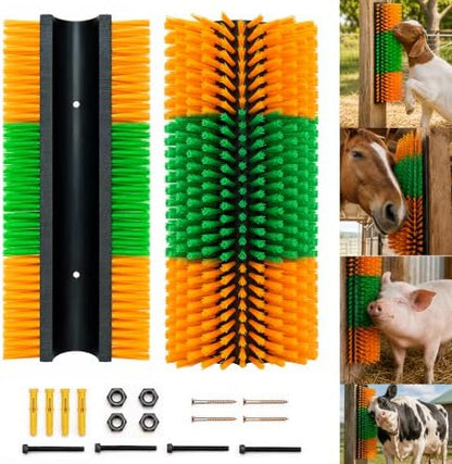 Livestock Scratching Brush 2 Pack for Itchy Coats, Goat and Horse Scratcher for Cows, Horses, Goats, Pigs and Donkeys, Mounts on Posts, Fences, Stalls and Tree Stumps