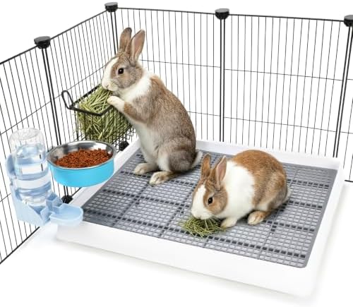 FHTONGE 4 in 1 Ultra Large Rabbit Litter Box with Feeder Combo Set for Cage