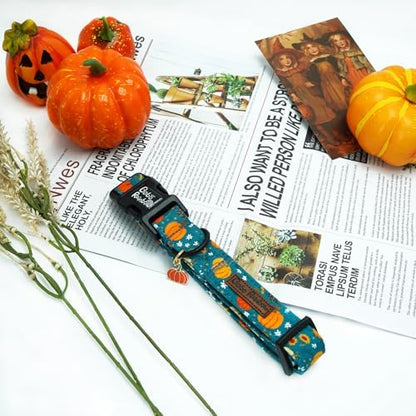 Fall Dog Collar-Pumpkin Print Adjustable Pet Collar Comfortable Puppy Collars Cotton Lightweight Quick-Release Buckle Collars for Medium Dogs