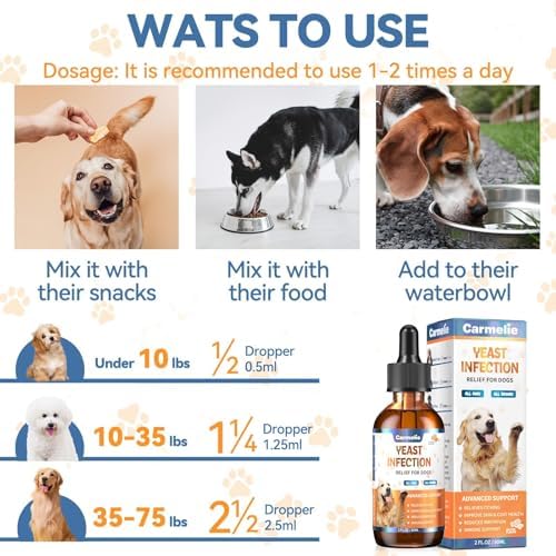 Carmelie Natural Yeast Relief for Dogs, Support Healthy Itch Relief, Ear Paw Discomfort Care, Itch Relief for Dog, Allergy Supports, Inflammation Relief for Dogs, 60ml Bacon Flavor
