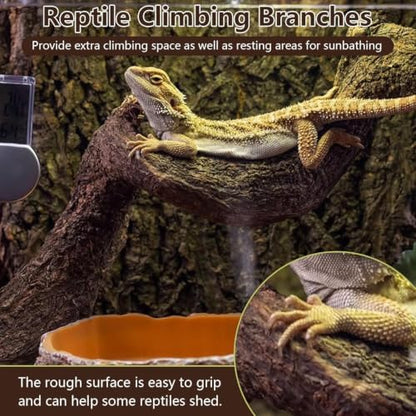 BNOSDM 2PCS Natural Reptile Climbing Branches Decor,0.8-1.2" Thick Snake Climbing Forest Wood with Plant Leaf Decor,Lizard Forest Branch,Geckos Tank Tree Trunk Accessories for Bearded Dragons